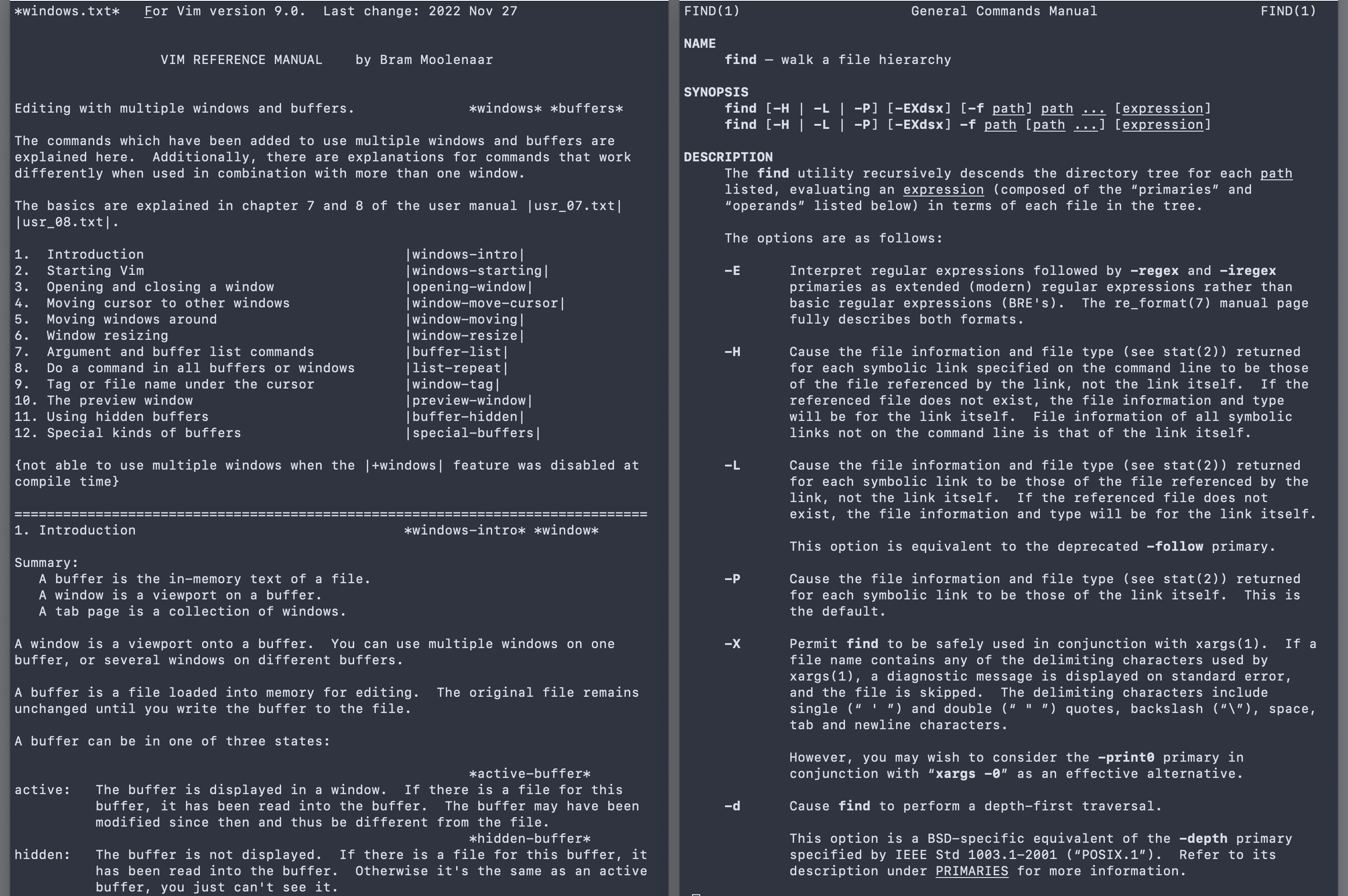 可以让大多数新软件汗颜的纯文本帮助文档：Vim 和 find(1)